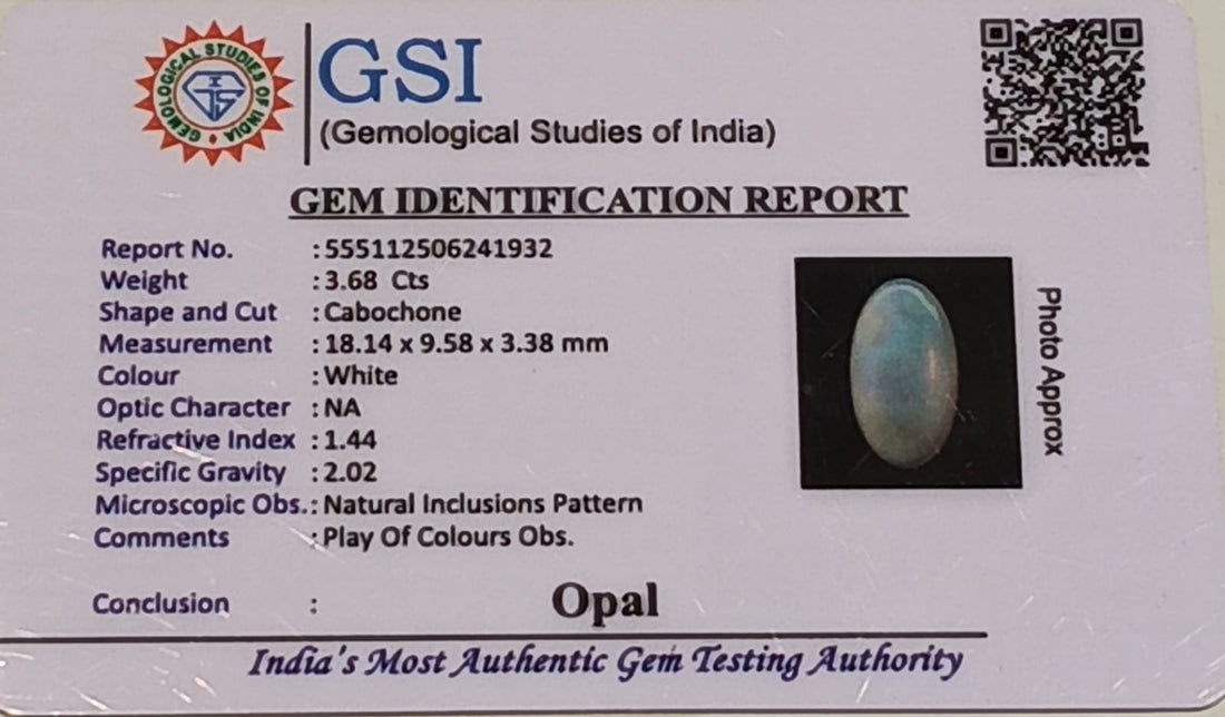 Natural Opal (Dudhiya Opal) 3.68 Carat – GSI Certified Gemstone