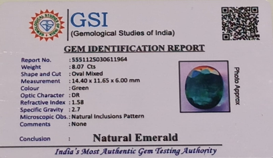 Natural Emerald (Panna) 8.07 Carat – GSI Certified Gemstone