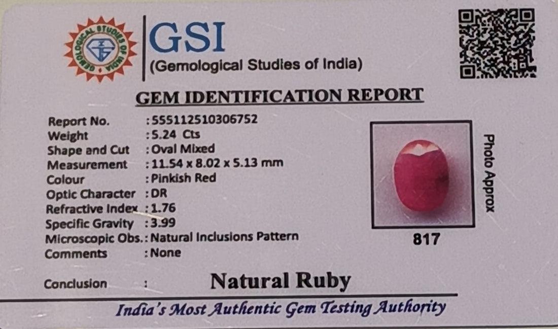Natural Ruby (Manik) 5.24 Carat – GSI Certified Gemstone